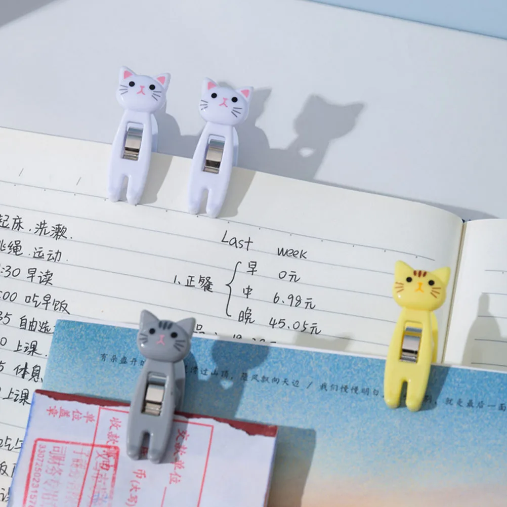 

12 Pcs Stationery Clips Cute Cat Shaped Note Memo Clothes Pins Black White Multifunctional Plastic Office Supplies Storage