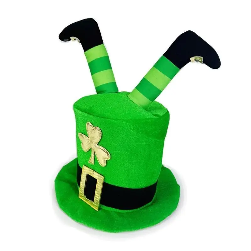

652F Eye Catching Prank Green Leprechaun Hat with Leg Cosplay Costume Hat for StPatricks Day and Irish Holiday Gathering