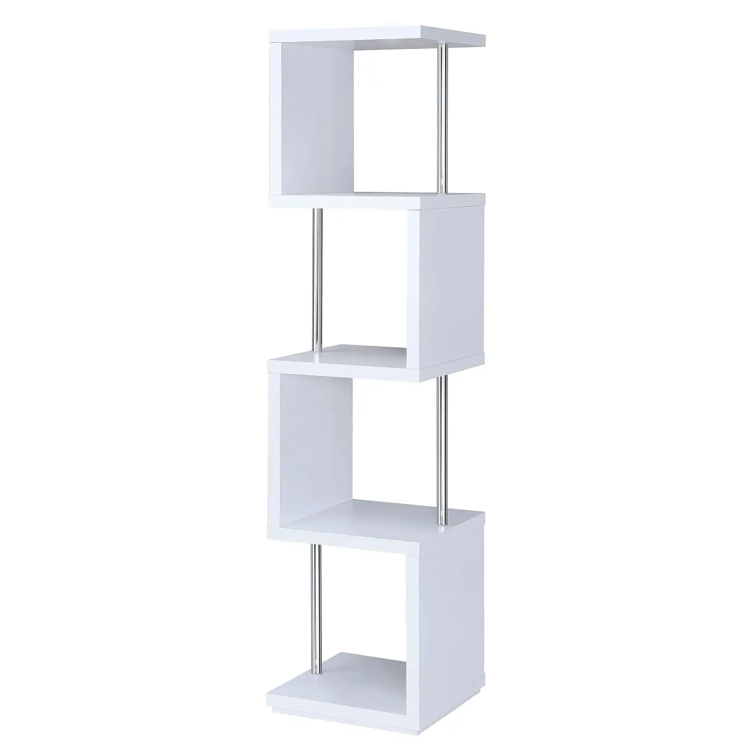 67-inch 4-Shelf Bookcase Storage Display Rack White & Chrome, Customized