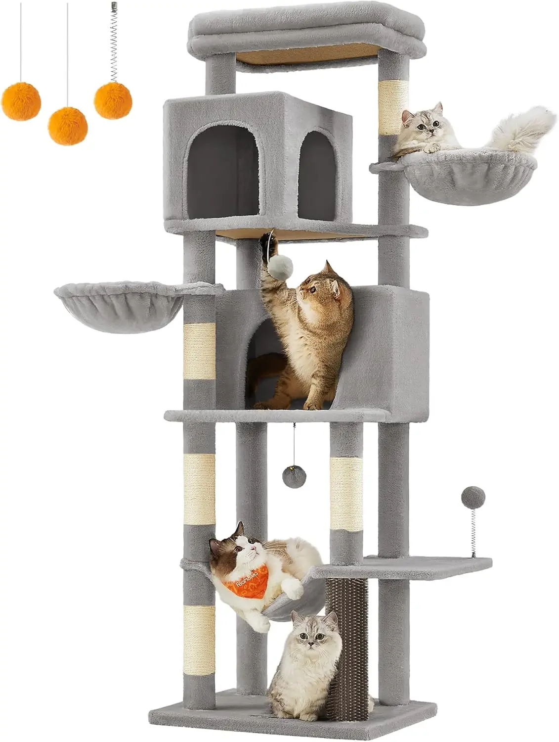 

Cat Tree, 69-Inch Tall Cat Tower for Indoor Cats, Multi-Level Cat Condo with 2 Caves, 2 Baskets, 5 Scratching Posts