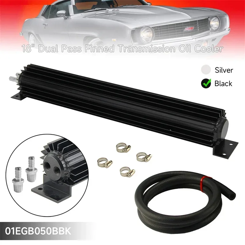 Oil Cooler Universal 18'' Aluminum Dual Pass Heat Sink Trans W/Fittings Fits Chevy 350 SBC BBC Ford Connector 1/4