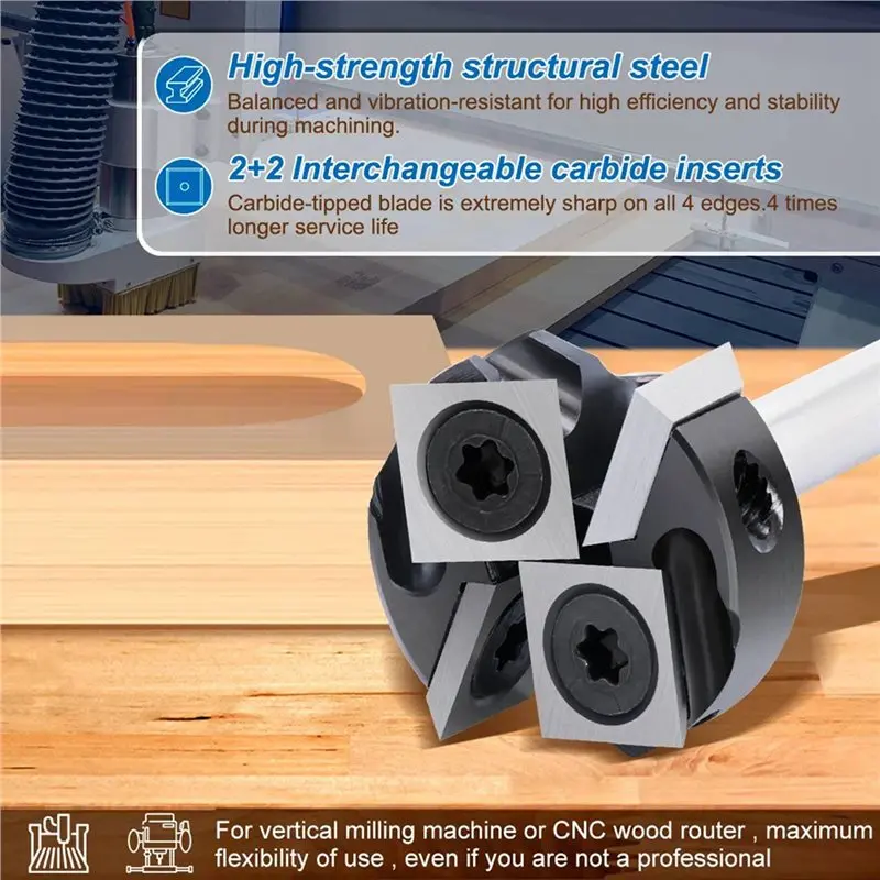 ABZS Punta per fresa CNC Fresa per estremità frontale a 4 flauto per legno Punte per piallatura Spoilboard con gambo da 6 mm