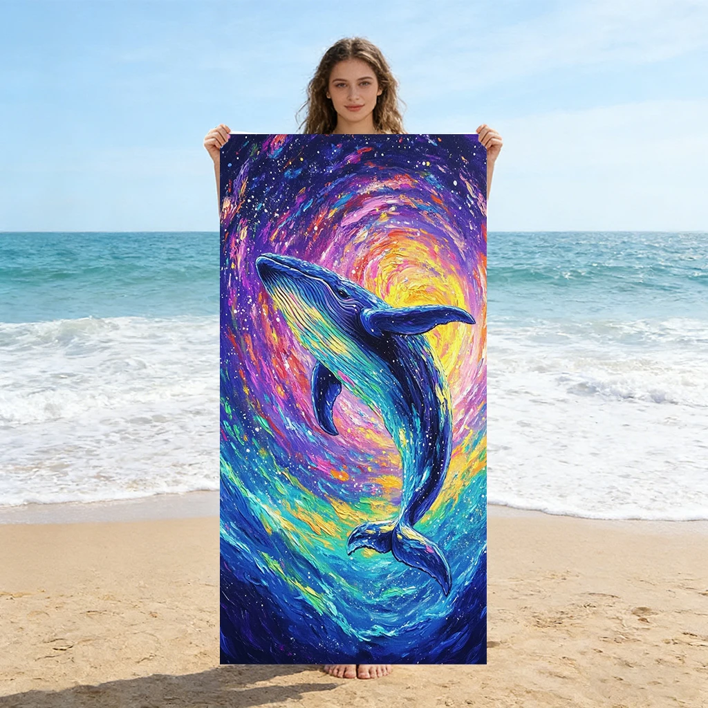 1PC Colorful Starry Whale Beach Towel Quick-drying Towel Suitable for Seaside Pool Camping Vacation Yoga For Family Friends