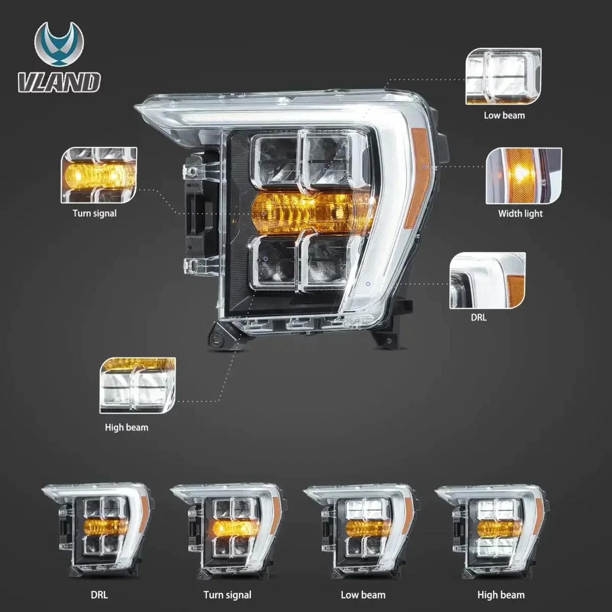 Plug And Play Full LED Front Headlights With Long Service Life For 14Th Gen Ford F150 2021-2023 Pickup Auto Lamp Components