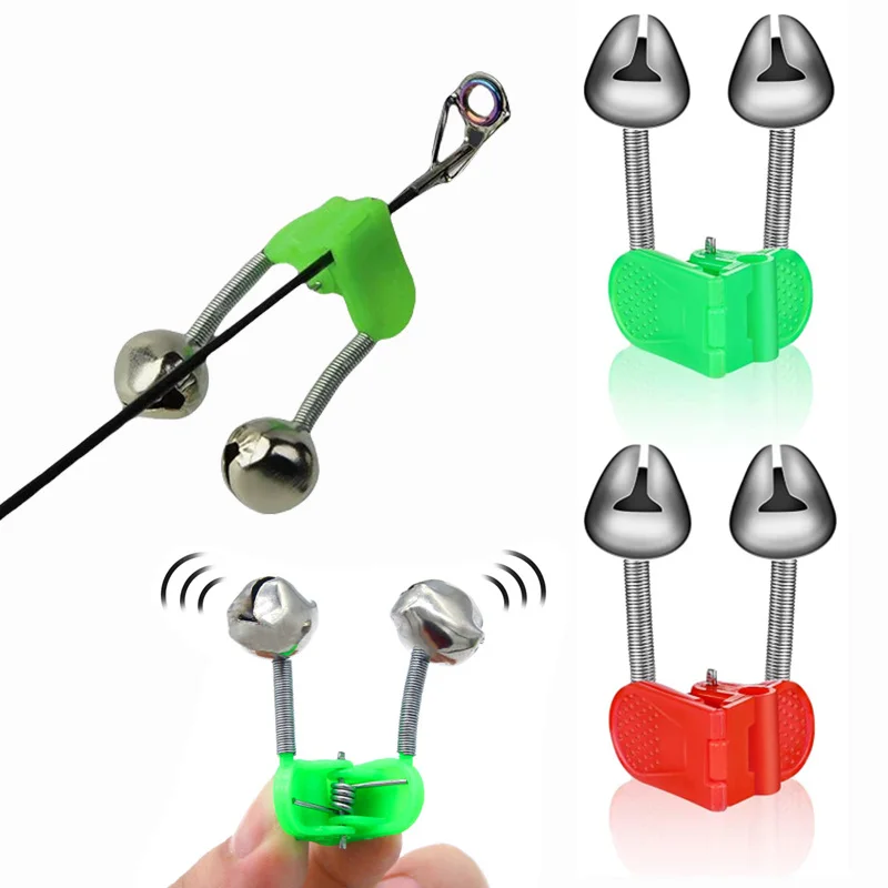 10pcs/lot Fishing Bite Alarms Fishing Rod Bell Rod Clamp Tip Clip Bells Ring Green ABS Fishing Accessory Outdoor Metal