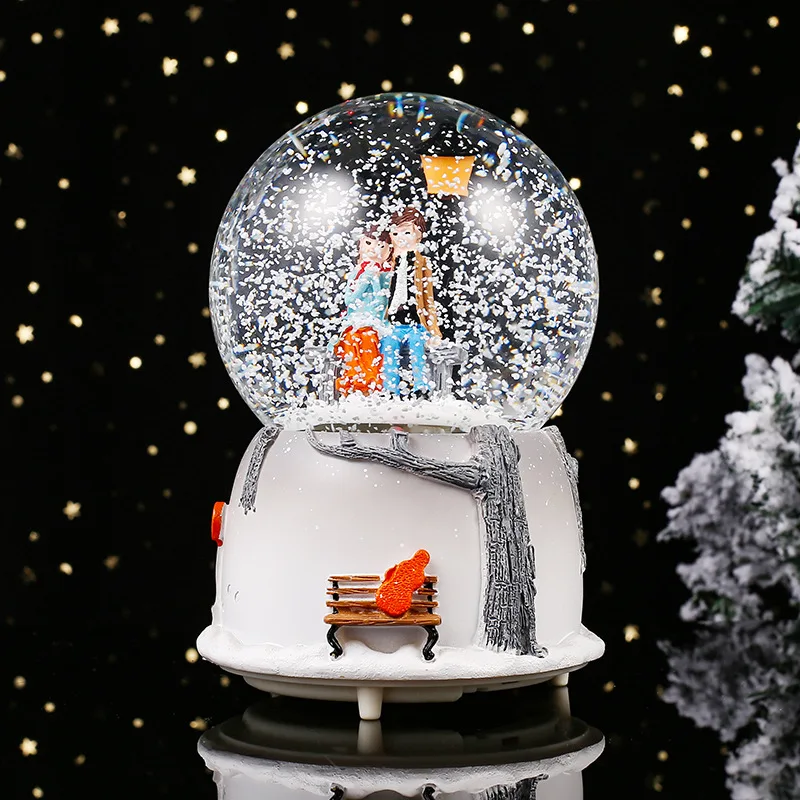 Romantic Sky City Music Box Automatic Snow Globe LED Resin Desktop Decoration Perfect Gift for Couples Anniversaries Birthdays