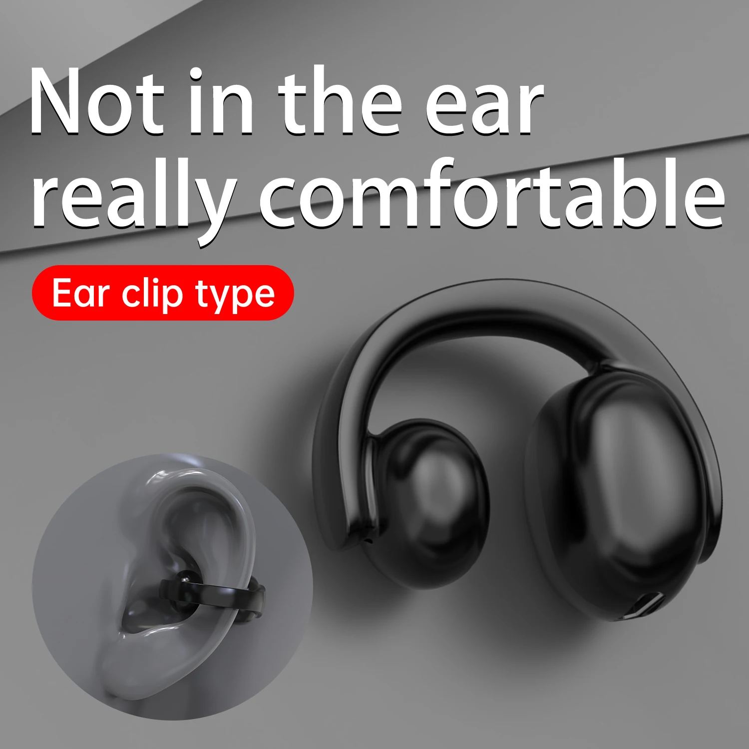 سماعة أذن واحدة لاسلكية للحد من الضوضاء بلوتوث 5.4 مشبك للأذن على سماعات الرأس مقاومة للماء موسيقى رياضية بدون استخدام اليدين