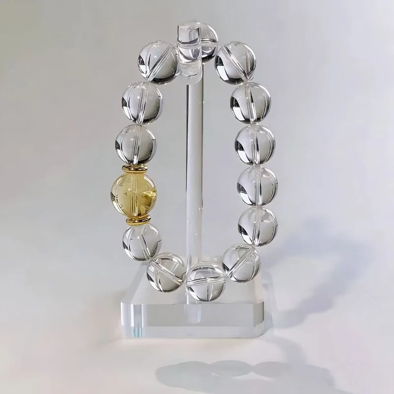 

Minar Fantasy 12mm Yellow Transparent Natural Stone White Crystal Elastic Strand Bracelets for Women Female Casual Accessories