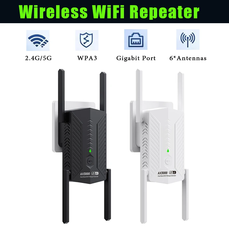 AX3000 Wireless WiFi Repeater Wi-fi 6 Signal Booster 4 Antenna 5G 2.4G Signal Amplifier WiFi Extender Router For Home Office