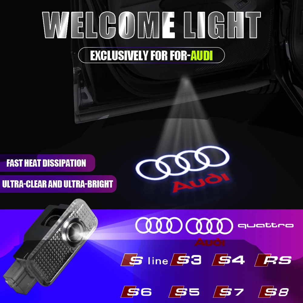 Car HD Door Welcome Light Led Projector Lamp For Audi SLINE QUTTRO S2 S3 S4 S5 S6 S7 S8 S RS A3 A4 B8 8P 8V A6 C7 A5 Q5 B7 B6 B9