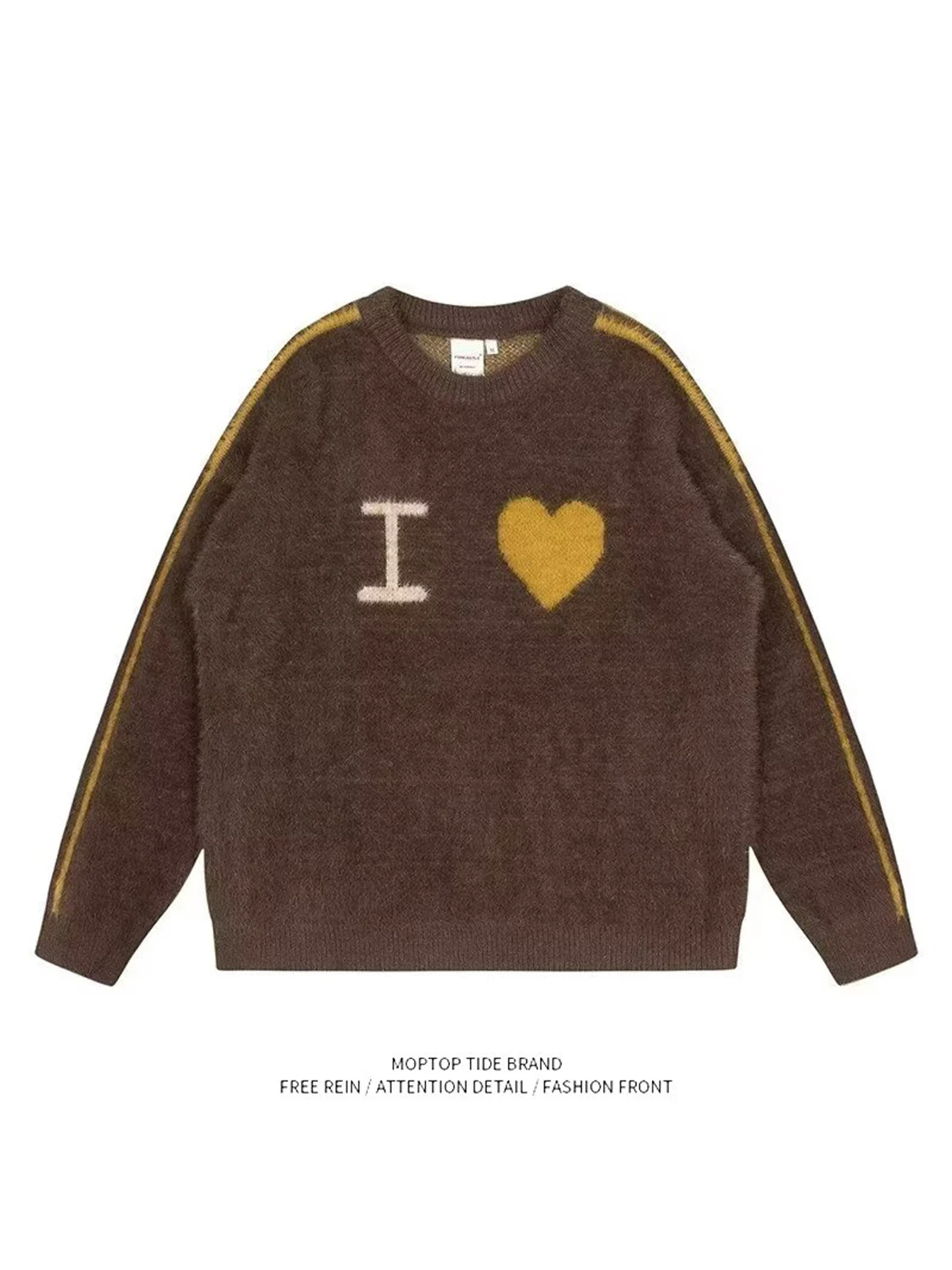 

Caramel Color Letter Embroidered Knit Sweater Loose Fit Overhead Sle Women's Faionable Casual Long Sve round Ne Top