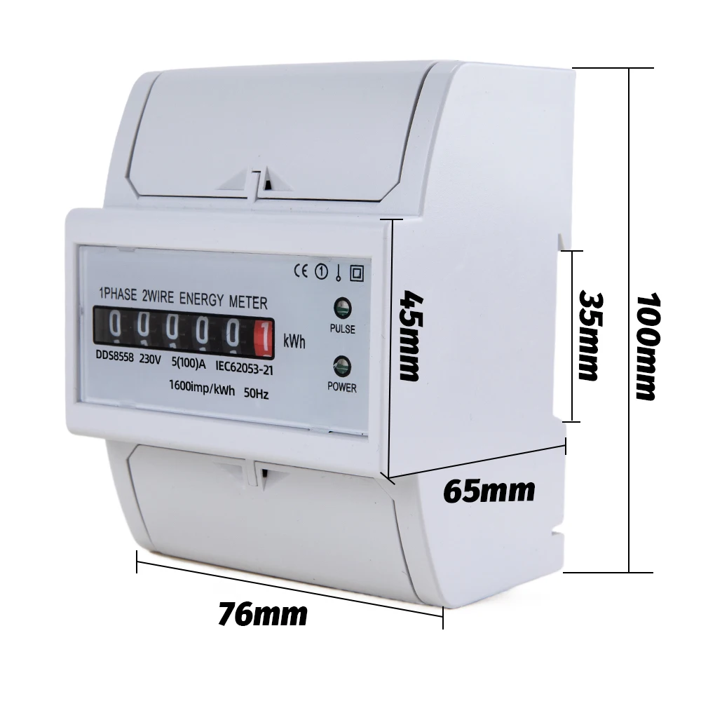 5(100)A 230V AC 50Hz Single Phase Two Wire Power Consumption Watt Energy Meter kWh Wattmeter Household Electric Din Rail Mount