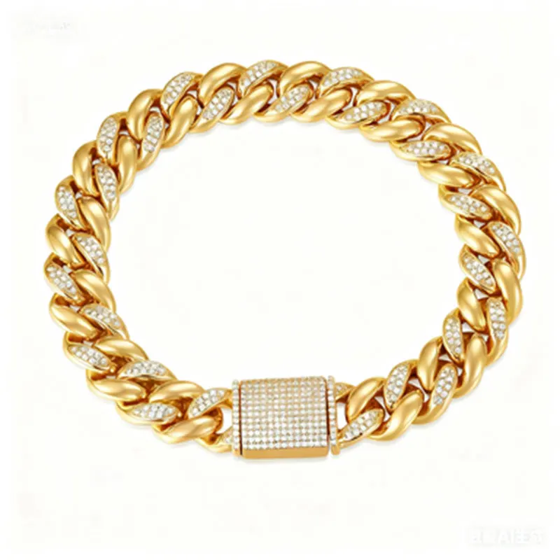 

S925 sterling silver moissanite 12mm Cuban chain, hip-hop men's bracelet, popular in Europe and America, cross-border bestseller