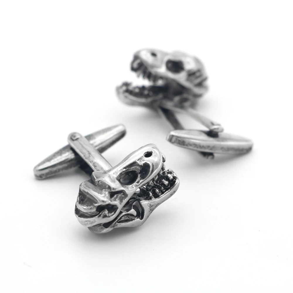 iGame Tyrannosaurus Skull Cuff Links Antique Metal Color Dinosaur Design Quality Brass Material Cufflinks For Men