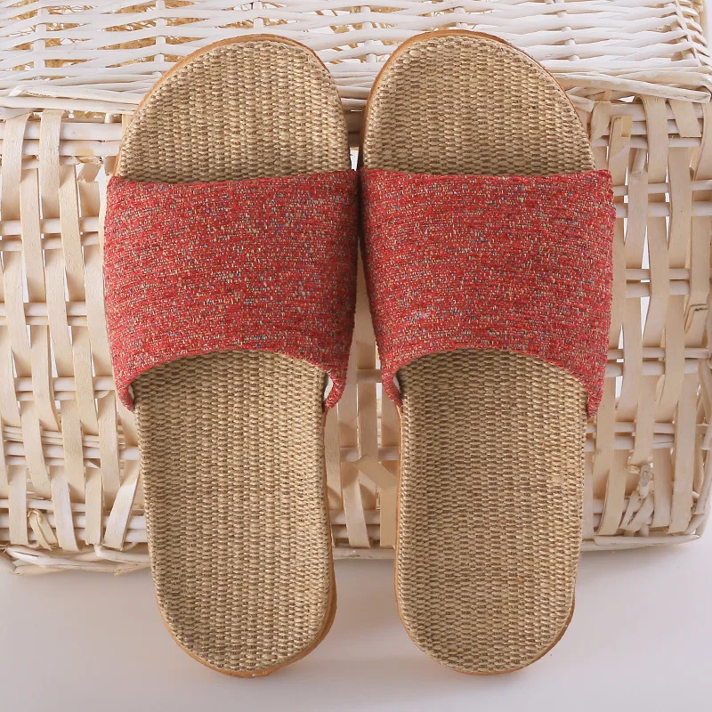 Home couple indoor slippers wooden floor cotton linen linen slippers home non-slip men and women thick bottom summer