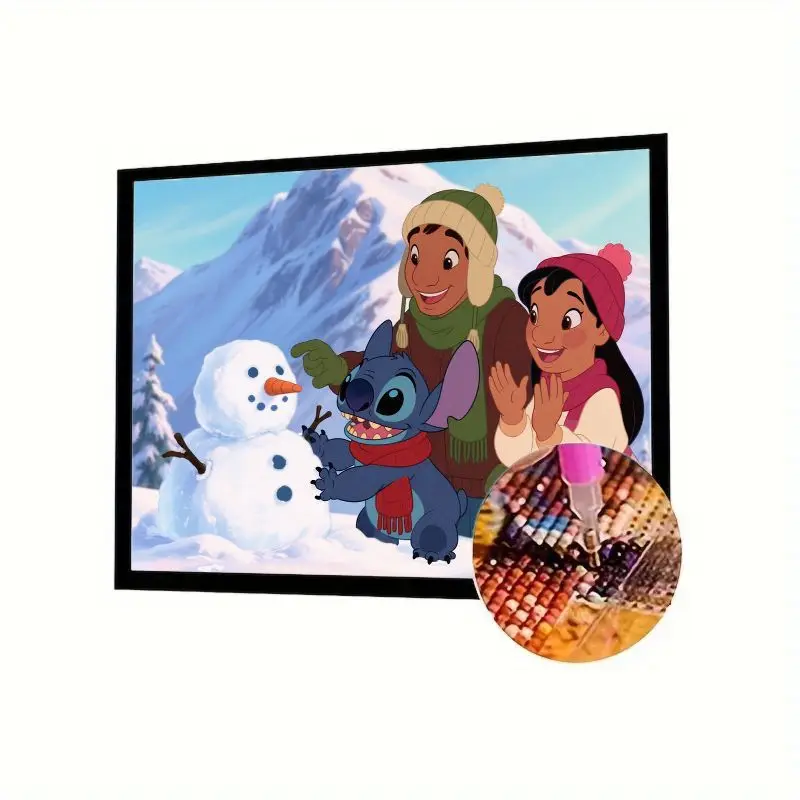 

1 шт. Набор алмазной живописи «Лило и Стич Зимняя страна чудес» - 5D DIY Полная дрель со стразами, очаровательный снеговик и фирайен