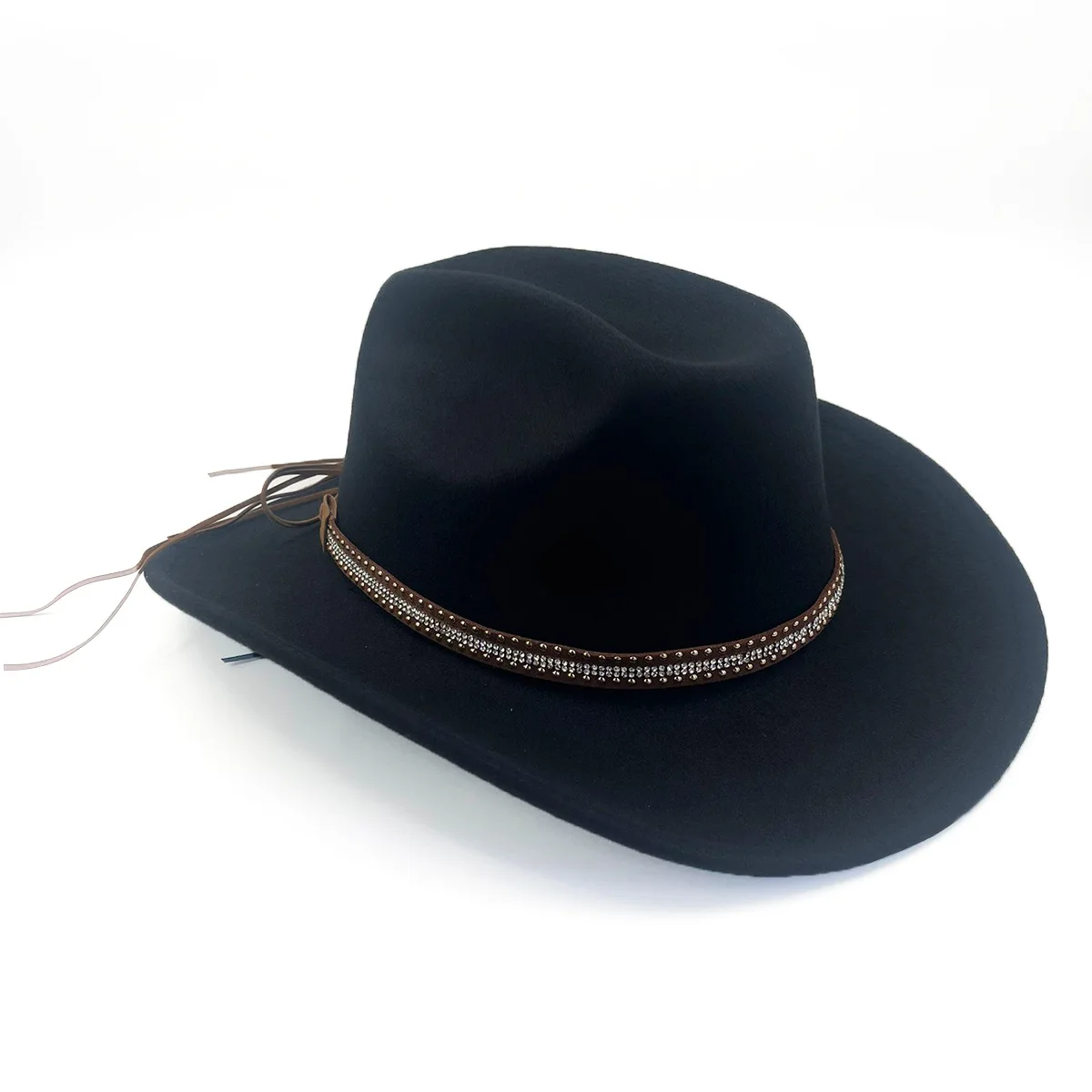 Cowboyhut im Western-Stil, Vintage, breite Krempe, Wollfilzhut für Herren und Damen, verstellbares Kopfband, Outdoor, Reiten, Rodeo, Country – Detail 3