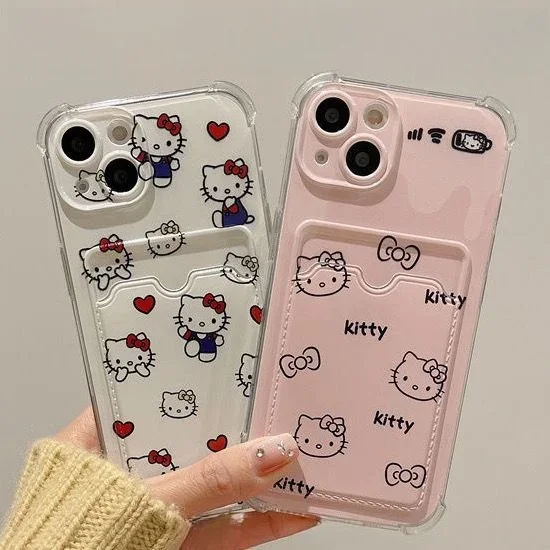 Kitty Case For iPhone 15 14 13 12 11 Pro Max XR XS X 8 7 6 6S Plus SE 2020 Holder Wallet cover Sanrio Cute