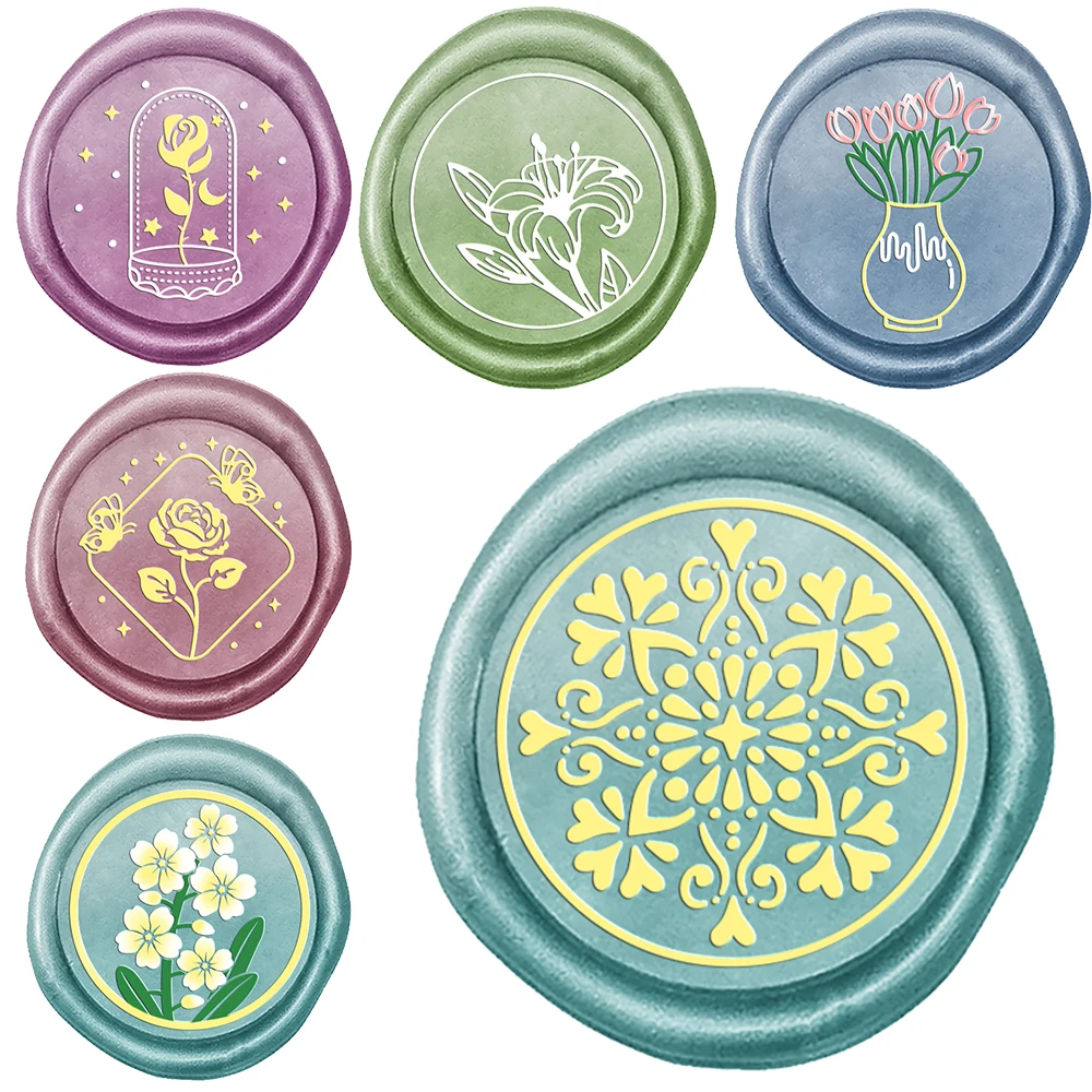 

Wax Seal Stamp Rose In A Bottle Lilies Tulips Flower Pattern Removable Round Brass Head For Decor Gifts Weddings Envelopes