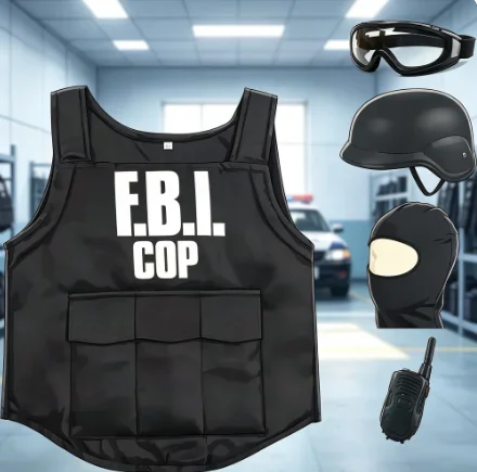 Conjunto de Disfraz de Halloween 2026 para Niños, Traje de Swat del FBI, Ropa de Cosplay, Mini Chaleco Antibalas, Casco, Conjunto de Traje de Swat, Disfraz para Fiesta de Halloween