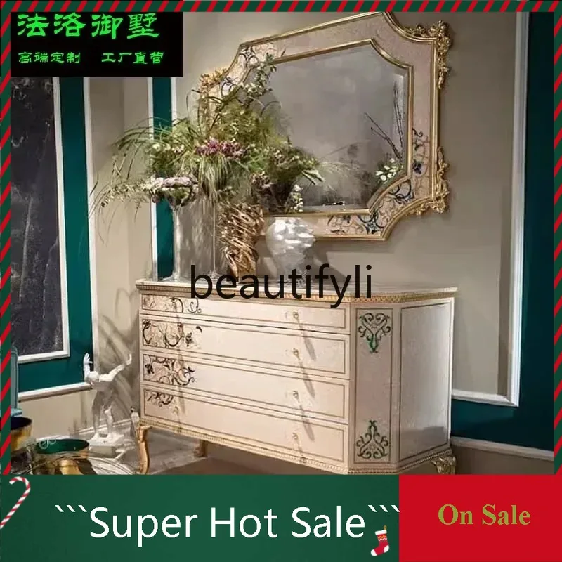 

P62 Итальянский французский обеденный боковой шкаф из цельного дерева, паркетный шкаф с четырьмя сундуками