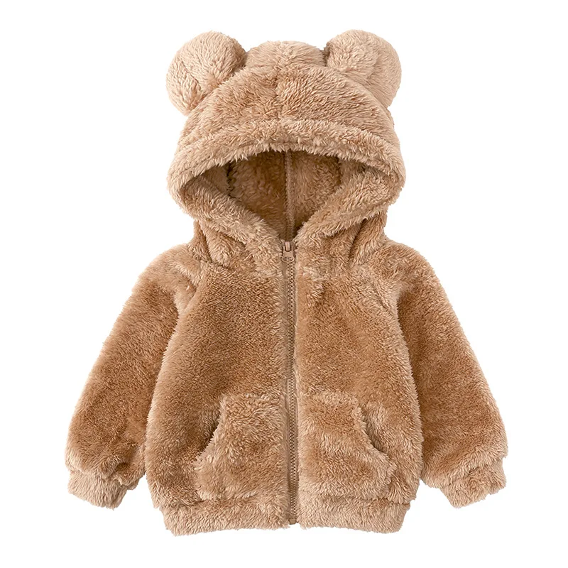 New Plush Baby Boys Jacket Autumn Winter Warm Coats For Girls Fleece Hoodies Cute Bear Sweatshirt 1 2 3 4 5 6 Years Kids Clothes