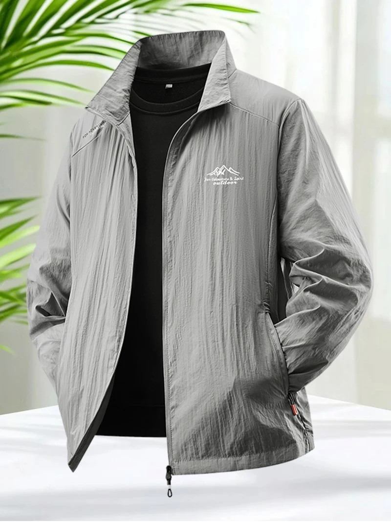 ملابس الحماية من الشمس للرجال بأكمام طويلة وسحاب للصيف معطف مقاوم للأشعة فوق البنفسجية للجري في الهواء الطلق خفيف الوزن 50 UPF سترة غير رسمية للرجال