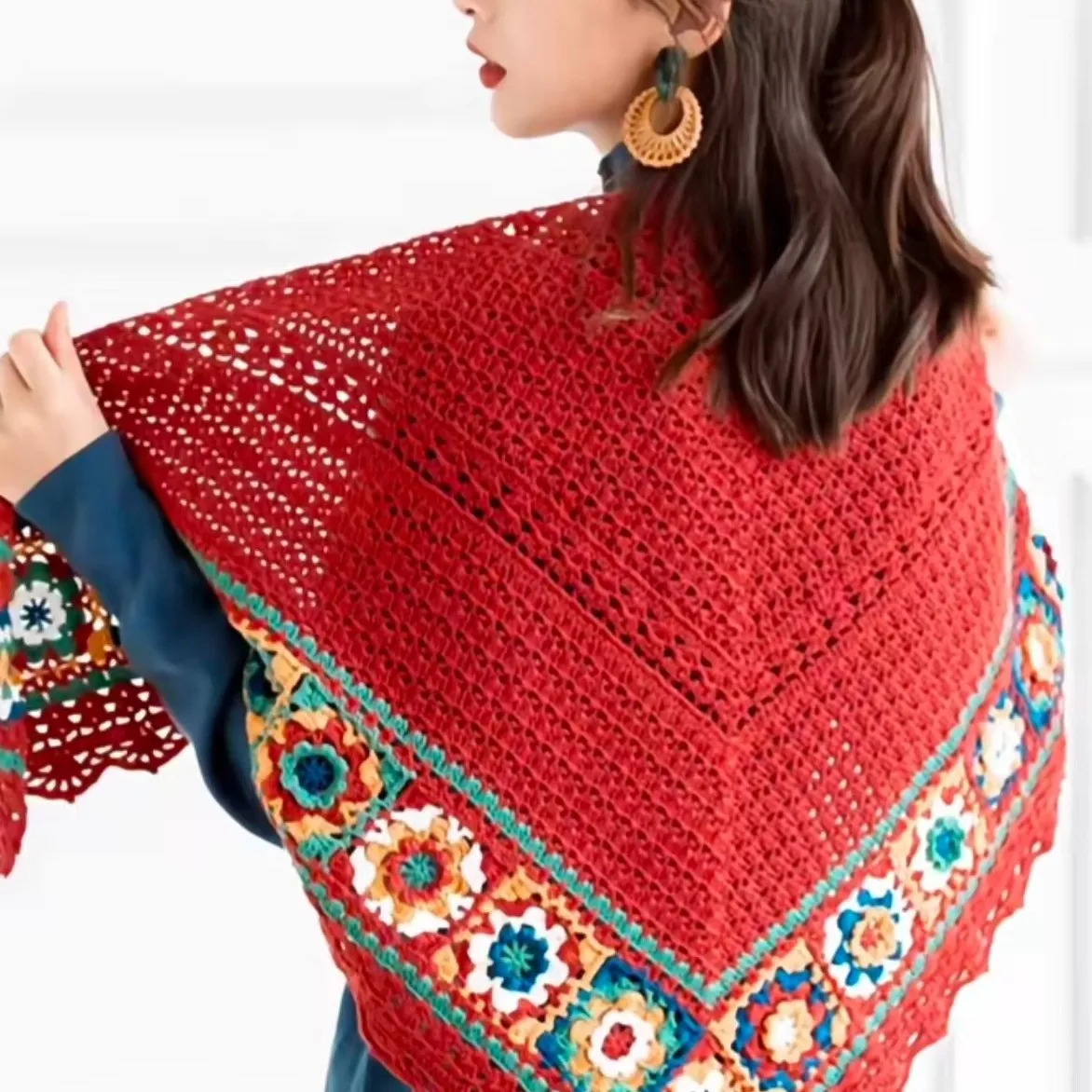 手作りdiyかぎ針編み三角スカーフ材料キット-ヴィンテージ祖母柄ウール毛糸ボール-衣類アクセサリー用