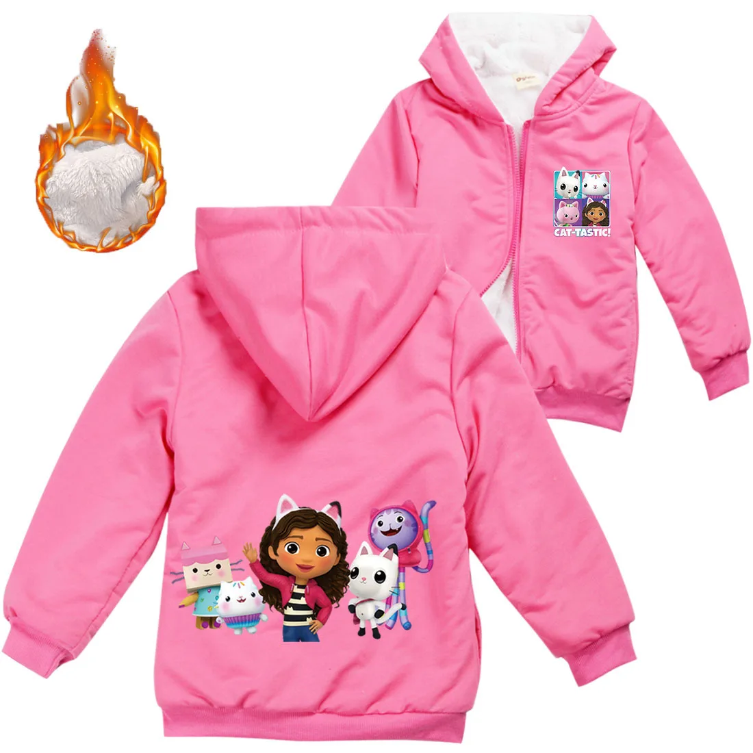 Gabys Poppenhuiskleding Kinderen Cartoon Gaby Chatjassen Baby Meisjes Winter Warme Ritsjassen Kinderen Dikke Fleece Pluche Bovenkleding