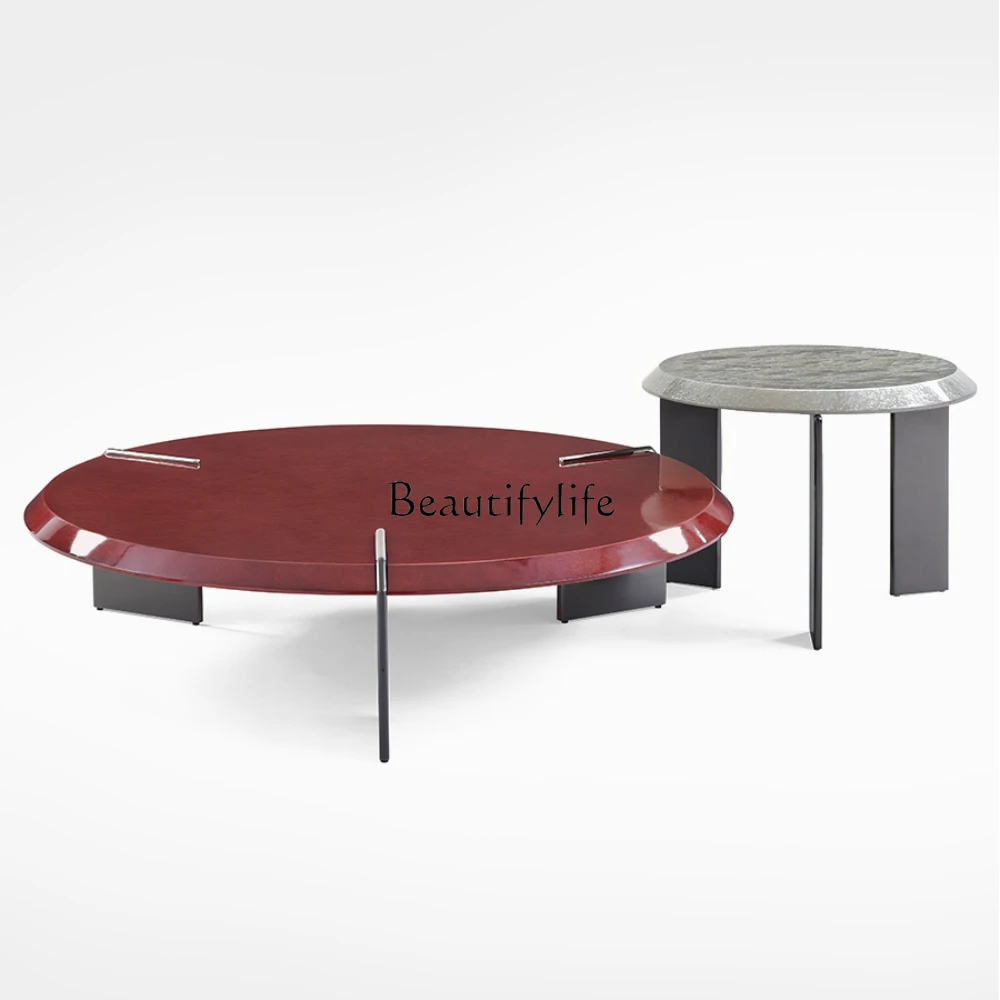 

Italian minimalist light luxury water ripple size high and low coffee table combination stainless steel black titanium