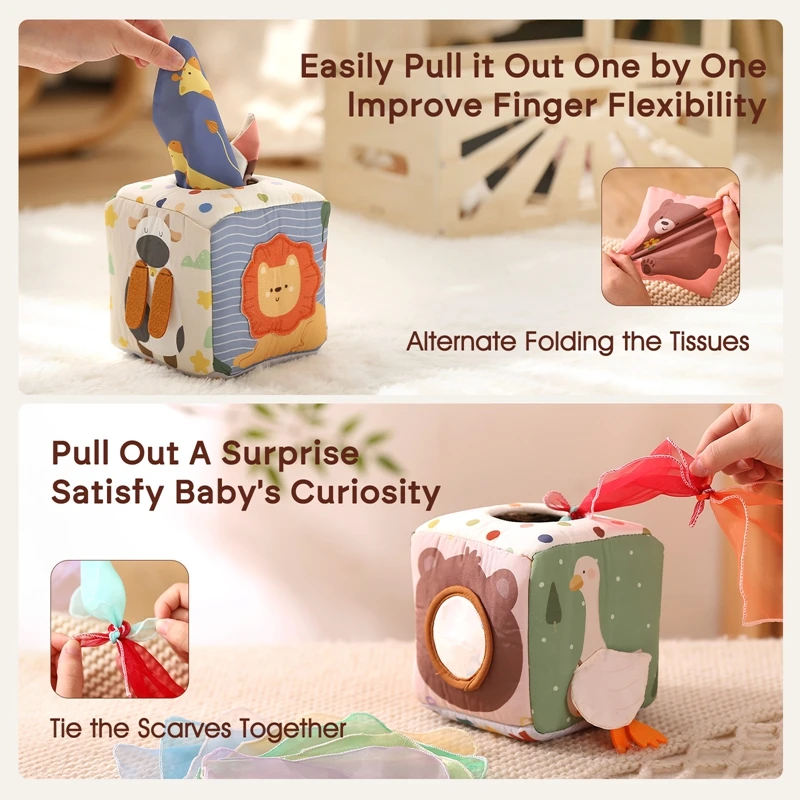 Montessori Toys Magic Cotton Animal Tissue Box Kids Finger Exercise Cloth Busy Box Toys Baby Educational Activity Sensory Game