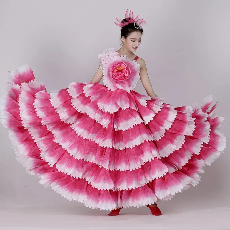 Traje de baile español para mujer 180/360/720 vestido de Flamenco de danza gitana clásica faldas oscilantes grandes actuación en el escenario del