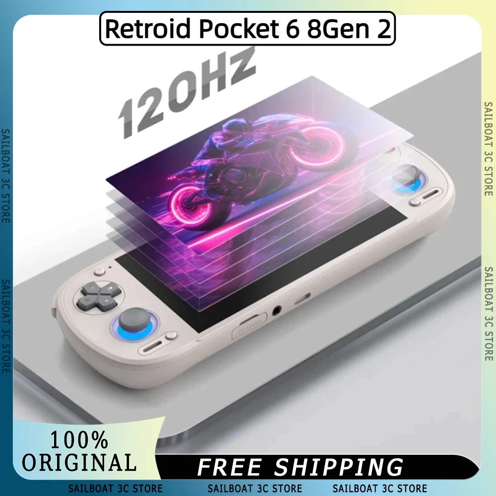 

Новая портативная игровая консоль Retroid Pocket 6 8Gen 2 с AMOLED 5,5 дюйма, 1920*1080, экраном 120 Гц, WiFi7 + BT5.3, Android13, батарея 6000 мА