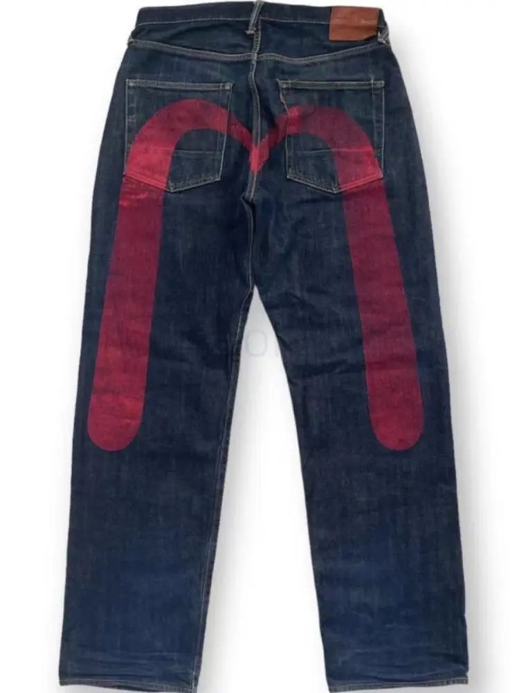 Y2K estilo vintage lavado impresso jeans para homens, calças de algodão soltas, jeans de perna larga, roupas de rua, streetwear