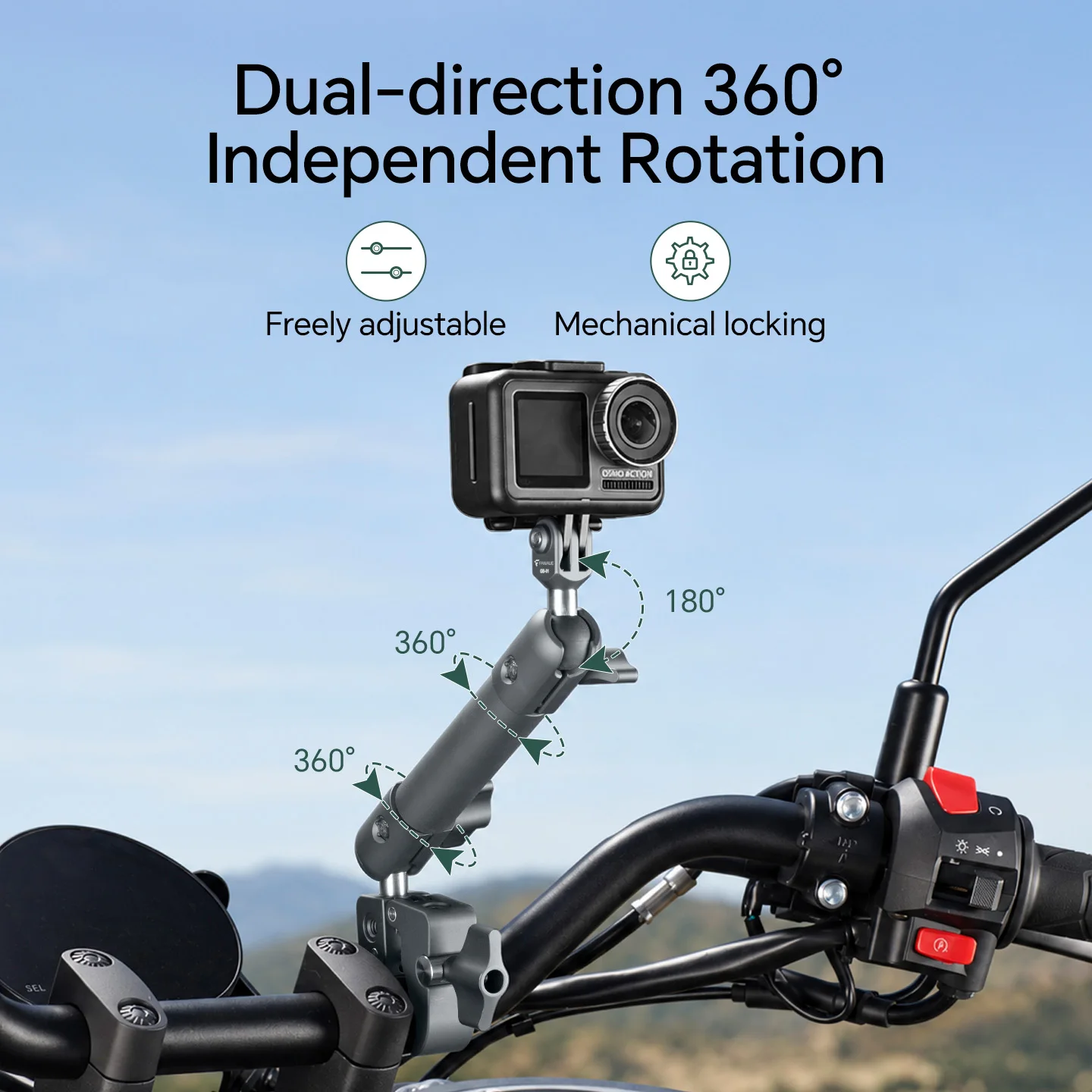 FANAUE Aluminum Alloy Motorcycle Mobile Phone Holder Ball Head Two-Way Rotating Connecting Rod 15cm Supports 20mm Ball Head