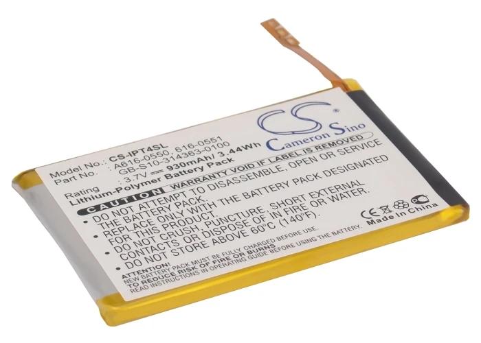 CS Replacement Battery for Apple iPod Touch 4th PN:616-0550,616-0551,GB-S10-314363-0100 930mAh / 3.44Wh