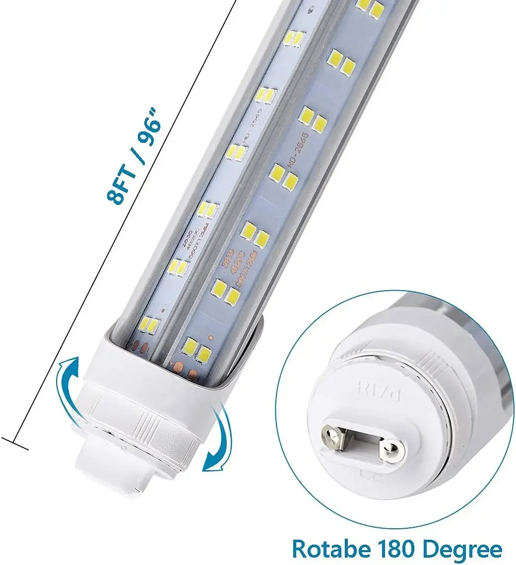 10 قطع مصابيح أنبوبية LED، 8 أقدام، 100 وات على شكل حرف V، لمبة R17D/HO 8FT LED، 6000K أبيض بارد، 14500LM، غطاء شفاف