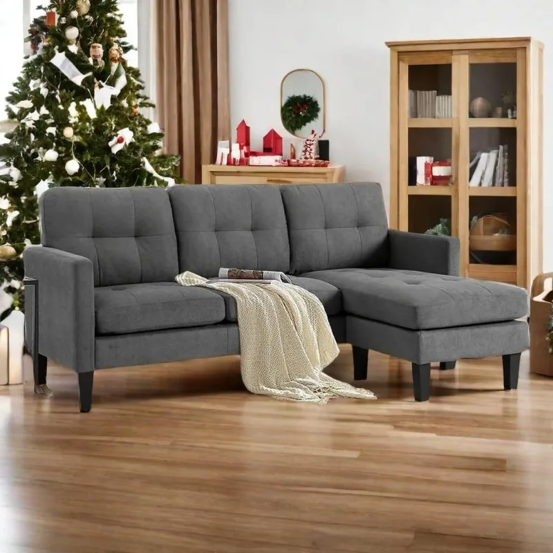 L Shape Sofa Small Sectional Couches - Convertible Sofa Small Couches Sleeper Sofa Bed Couch, Dark Grey Couch Modern L Shape Sec