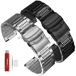 Solid Stainless Steel Watch Bracelet 18mm 20mm 22mm 24mm Diving Watch Band Mesh Steel Strap Folding Buckle Luxury Wrist Band