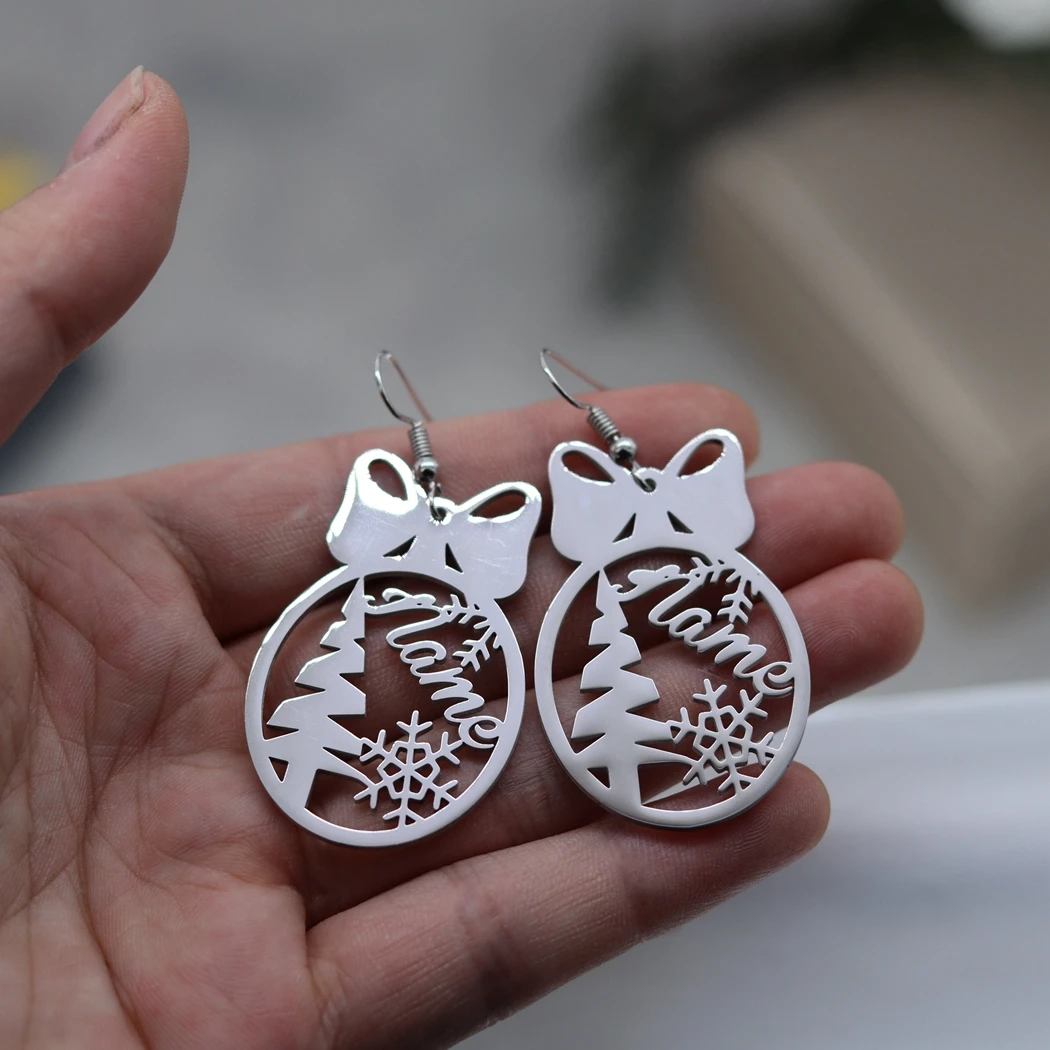 

QIMING индивидуальное имя, рождественские висячие серьги, женские серьги-капли из нержавеющей стали, эффектные ювелирные изделия, подарок