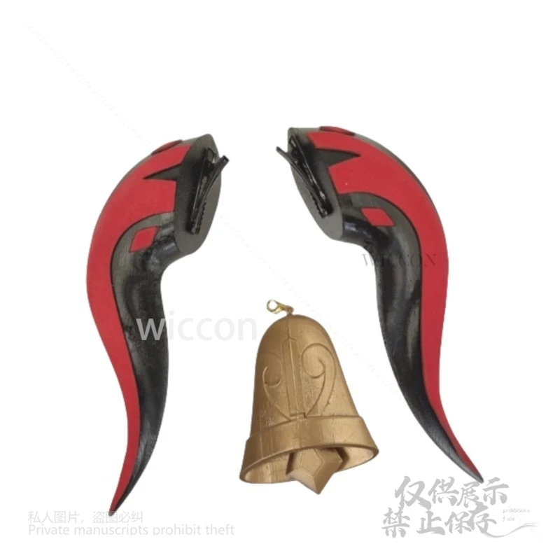 게임 겐신 임팩트 코스프레 3D 프린트 수제 간유 17cm 뿔 벨 코스프레 액세서리 빨간색과 검은색 뿔 머리 장식 여성 의상