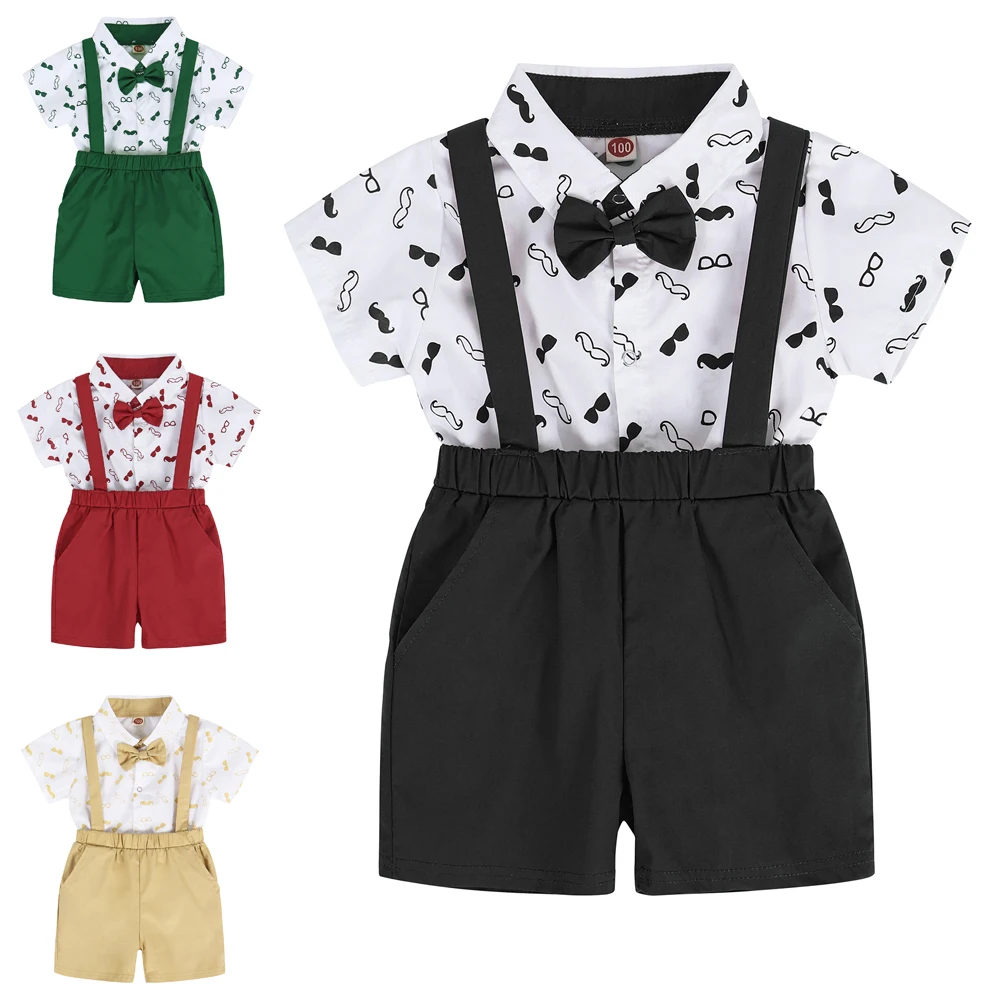 Jurebecia Baby Boys Formal Suit Gentleman Bowtie Romper Suspenders Shorts Wedding Tuxedo Family Gathering Set