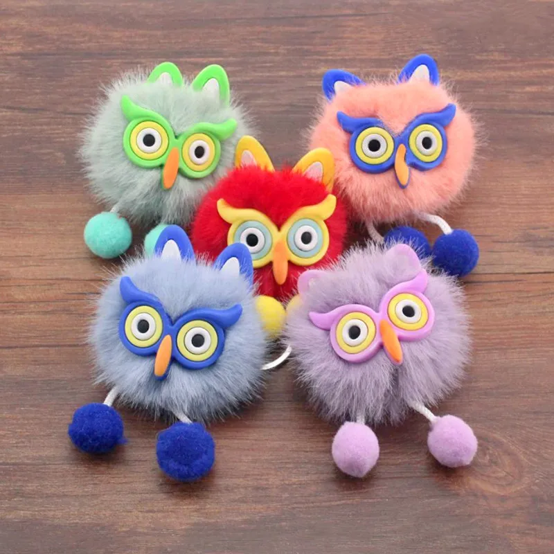 1Pcs Owl Plush Keychains Cartoon Key Ring Pendant Car Bag Ornament Girl Child Gift Toy DIY Clothing Handbag Crafts Accessory