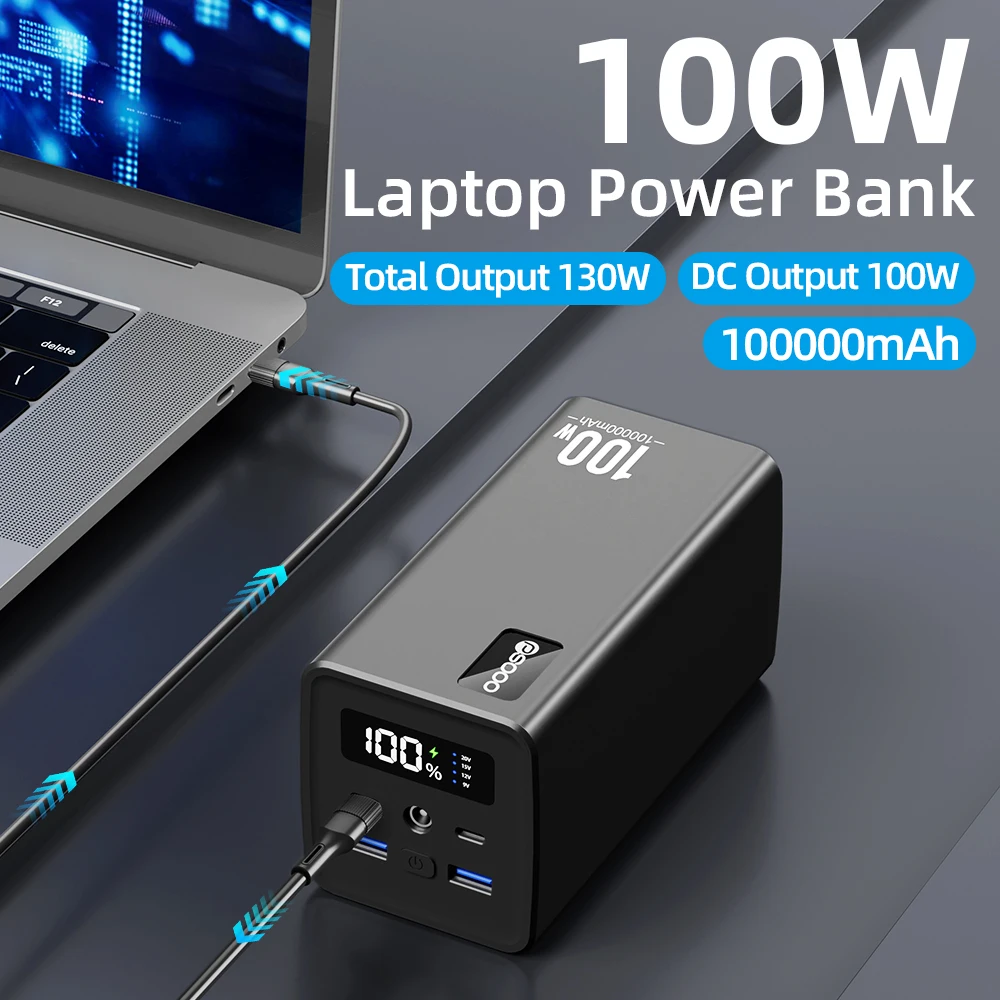 PSOOO Pd 100w Power Bank 100000mah Large Cacacity Charger External Battery Laptop Powerbank For Iphone Xiaomi Samsung Tablet