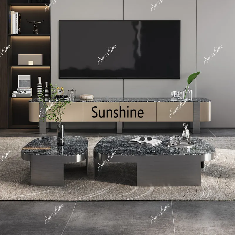 

Living room household high-end rock slab luxury stone coffee table modern light luxury Italian coffee table