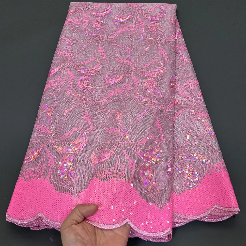 Nigerian Tulle Lace Fabric for Sewing, Wedding Dress, Chiffon Party Guipure, High Quality, Net Cloth, 5Yard, 2024 PS0040