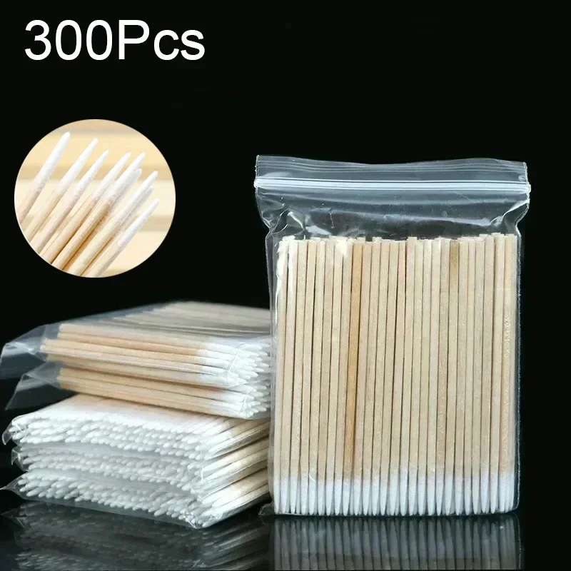 100-300Pcs Nails Wood Cotton Swab Clean Sticks Bud Tip Wooden Cotton Head Nail Polish Remover Art Tool Manicure Tools