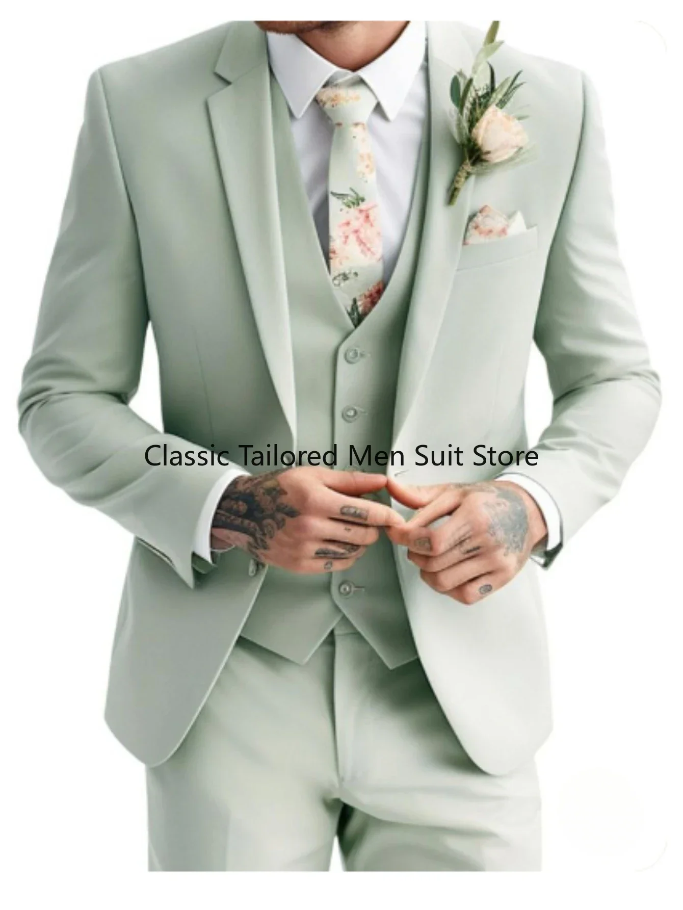 

Men's Special Sage Green 3 piece suit Summer Wedding Suit Green 3 piece suit