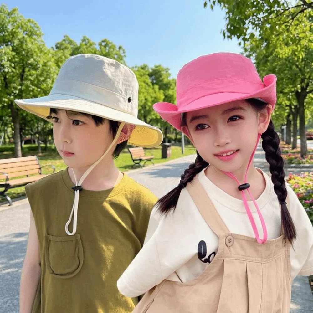 

Solid Color Children Sun Hat Baby Big Brim Summer Sunshade Hats Boys Girls Fashion Fisherman Hat Uv Resistant Children Beach Cap