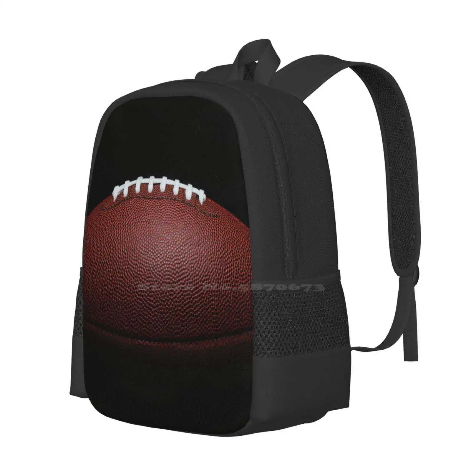 Football School Bag Big Capacity Backpack Laptop American Football Sport Textured Leather Close Up No People Black Background